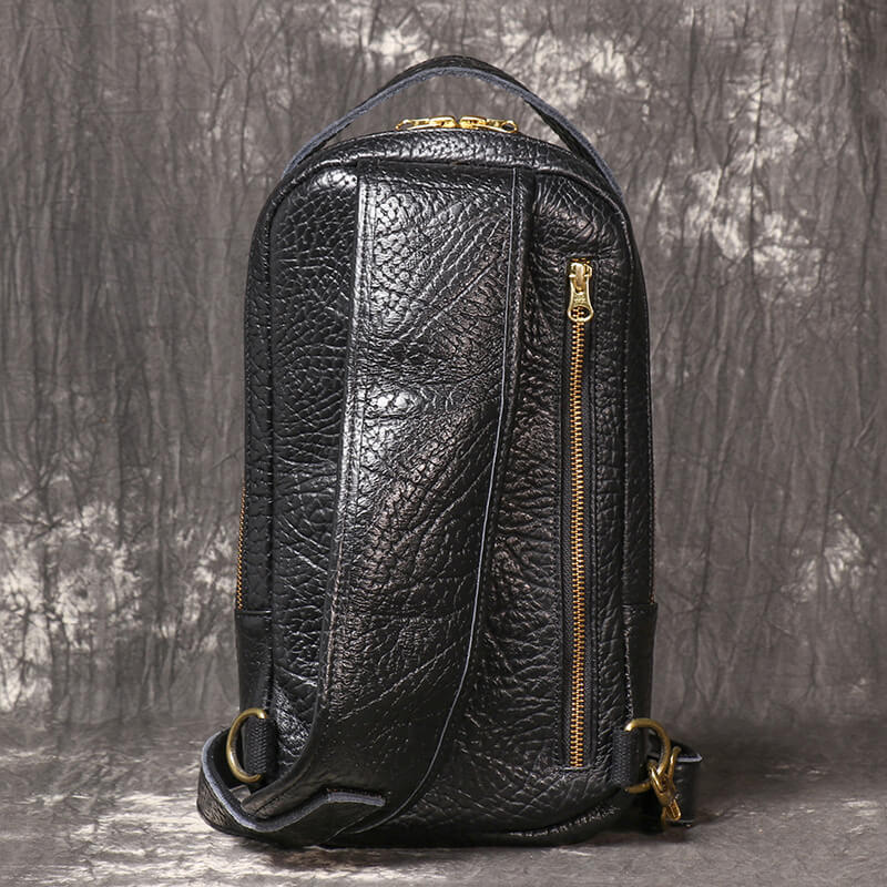 Herren Brusttasche Leder schwarz Bauchtasche Umhängetasche für Freizeit