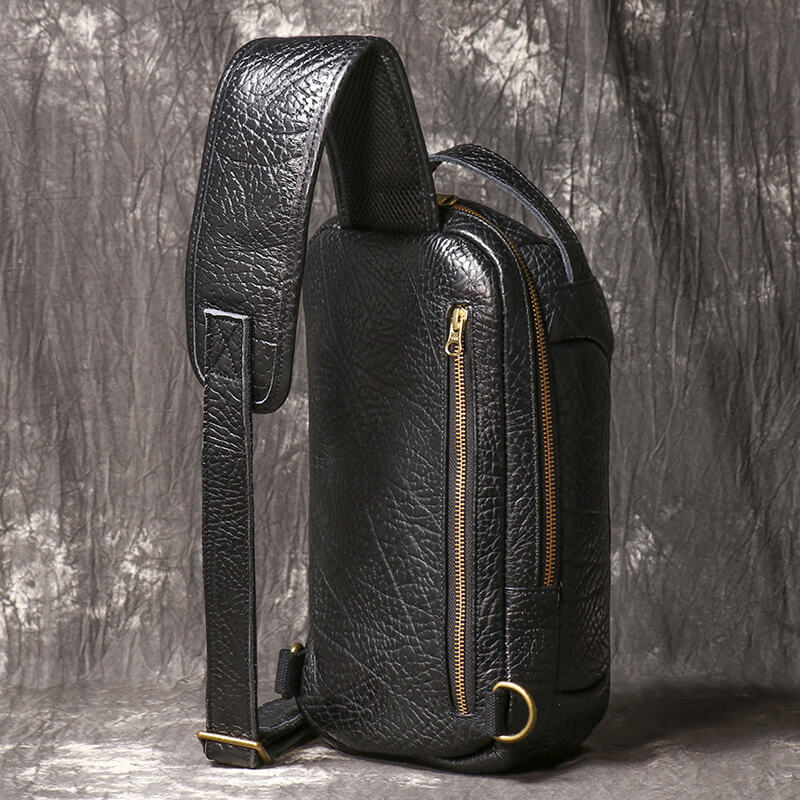 Herren Brusttasche Leder schwarz Bauchtasche Umhängetasche für Freizeit
