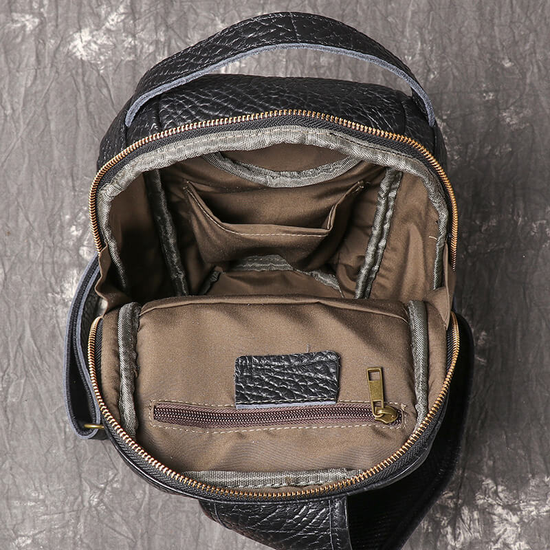 Herren Brusttasche Leder schwarz Bauchtasche Umhängetasche für Freizeit