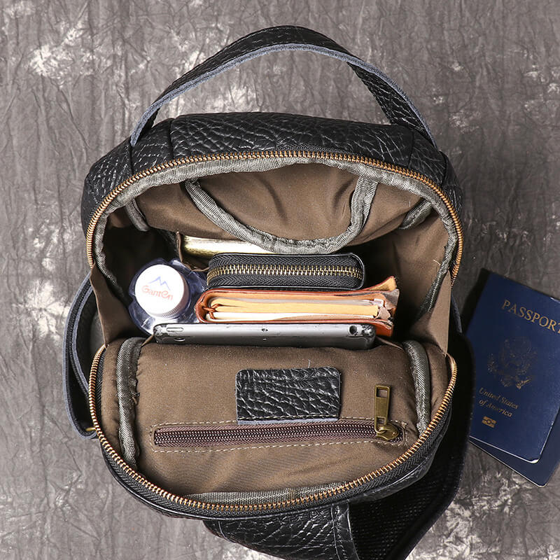 Herren Brusttasche Leder schwarz Bauchtasche Umhängetasche für Freizeit