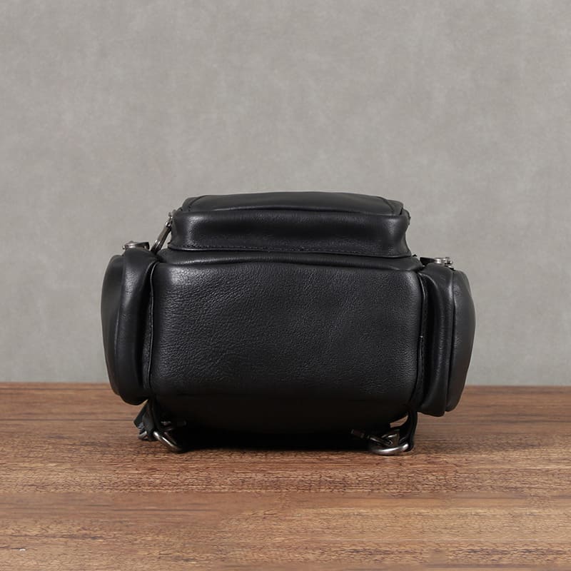 Herren Brusttasche Leder schwarz Brustbeutel Rucksack Herren