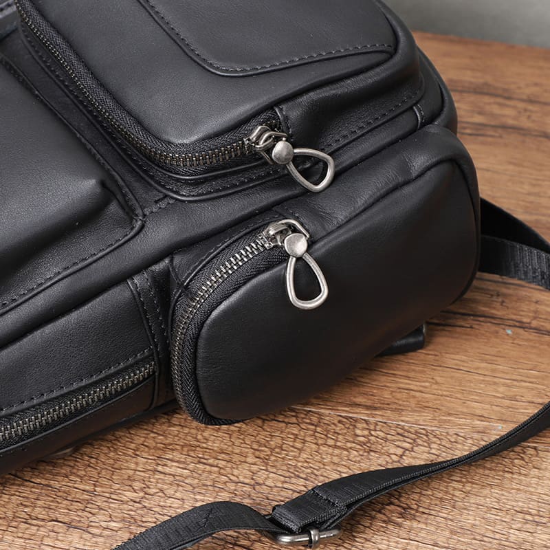 Herren Brusttasche Leder schwarz Brustbeutel Rucksack Herren