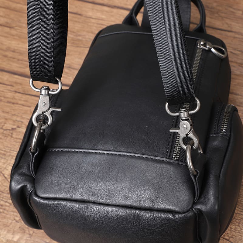 Herren Brusttasche Leder schwarz Brustbeutel Rucksack Herren