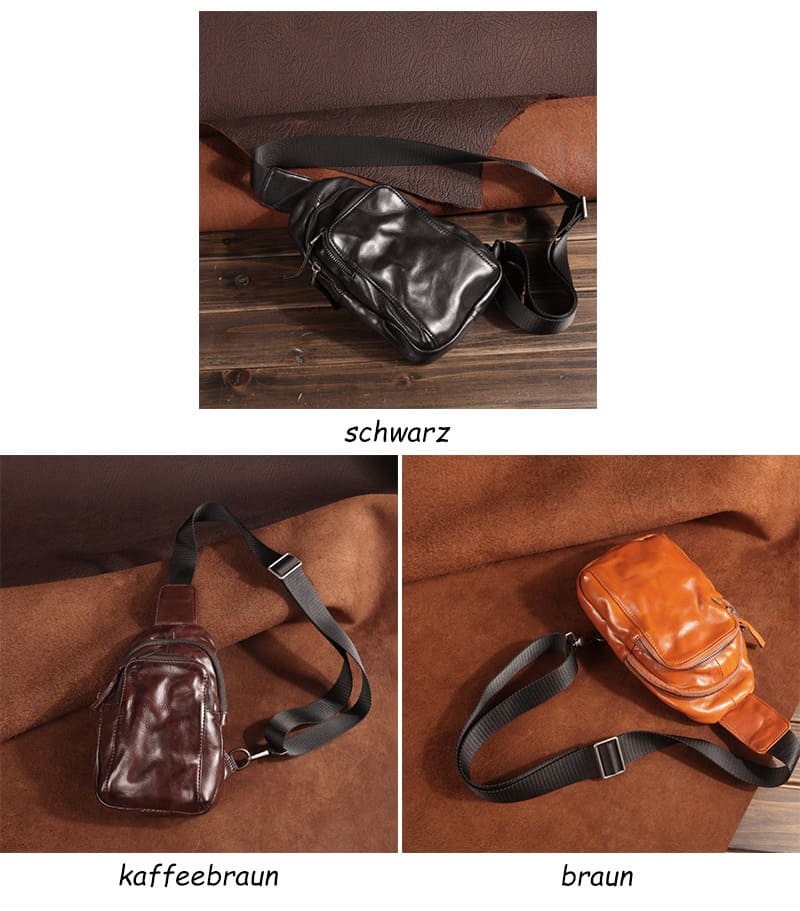 Herren Brusttasche Leder Vintage Brustbeutel Umhängetasche