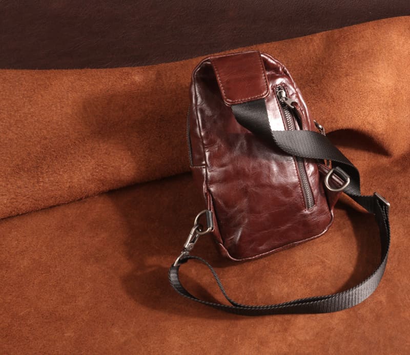 Herren Brusttasche Leder Vintage Brustbeutel Umhängetasche