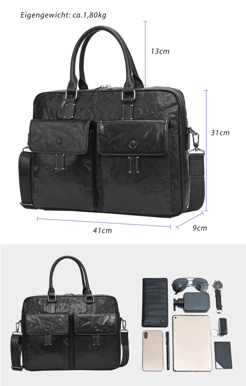 Herren Businesstasche Leder Aktentasche mit Laptopfach