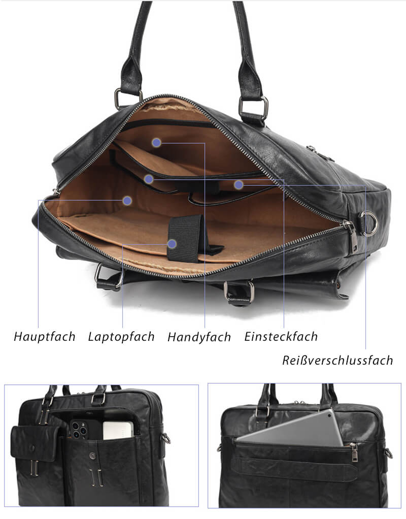 Herren Businesstasche Leder Aktentasche mit Laptopfach