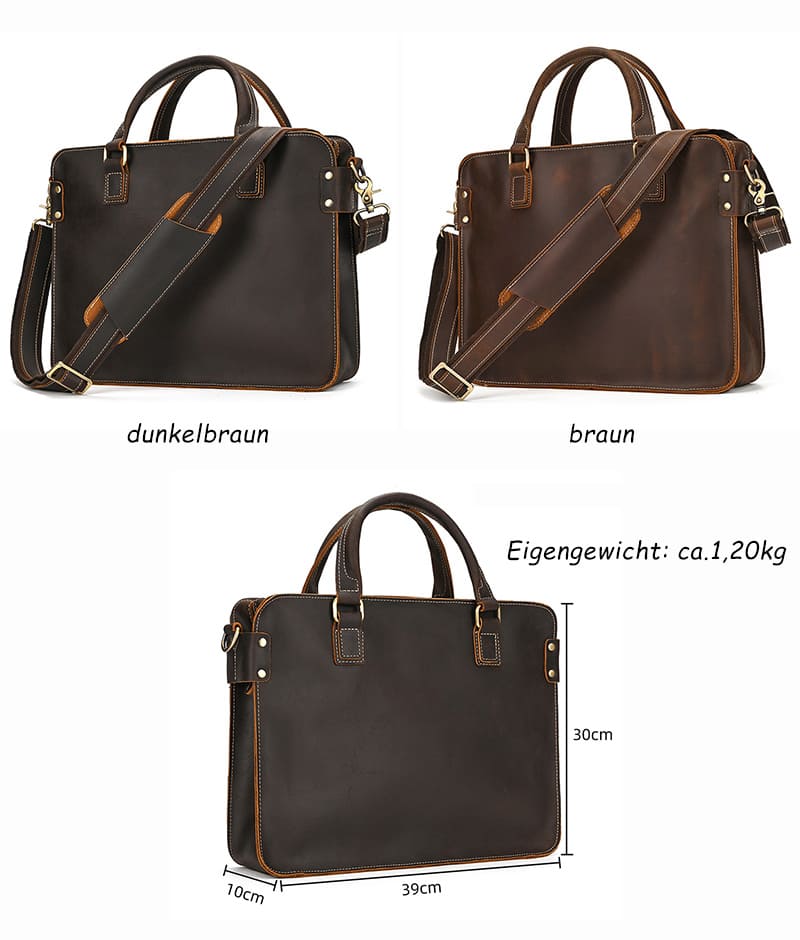 Herren Businesstasche Leder Aktentasche Vintage mit Laptopfach