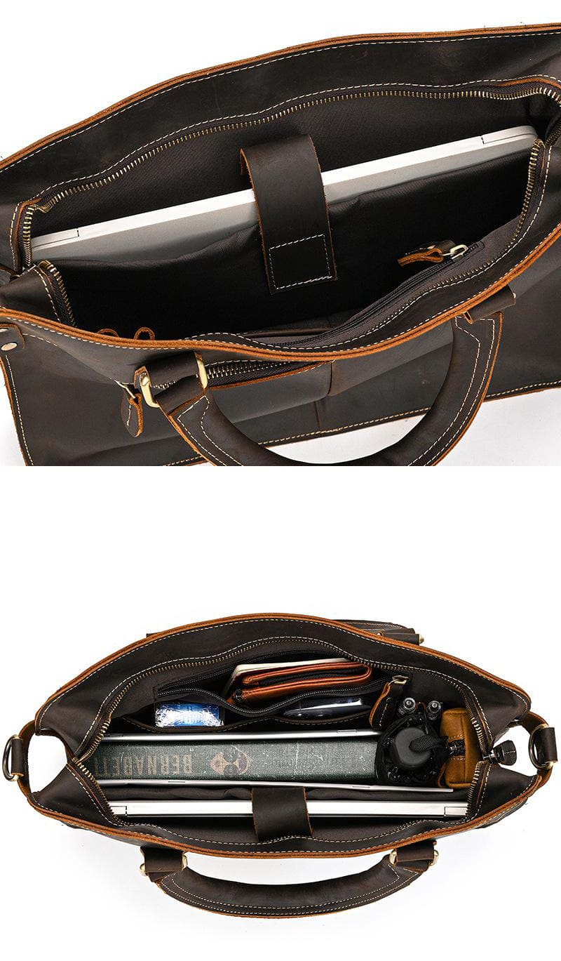 Herren Businesstasche Leder Aktentasche Vintage mit Laptopfach