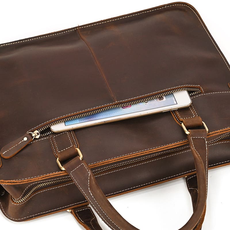 Herren Businesstasche Leder Aktentasche Vintage mit Laptopfach