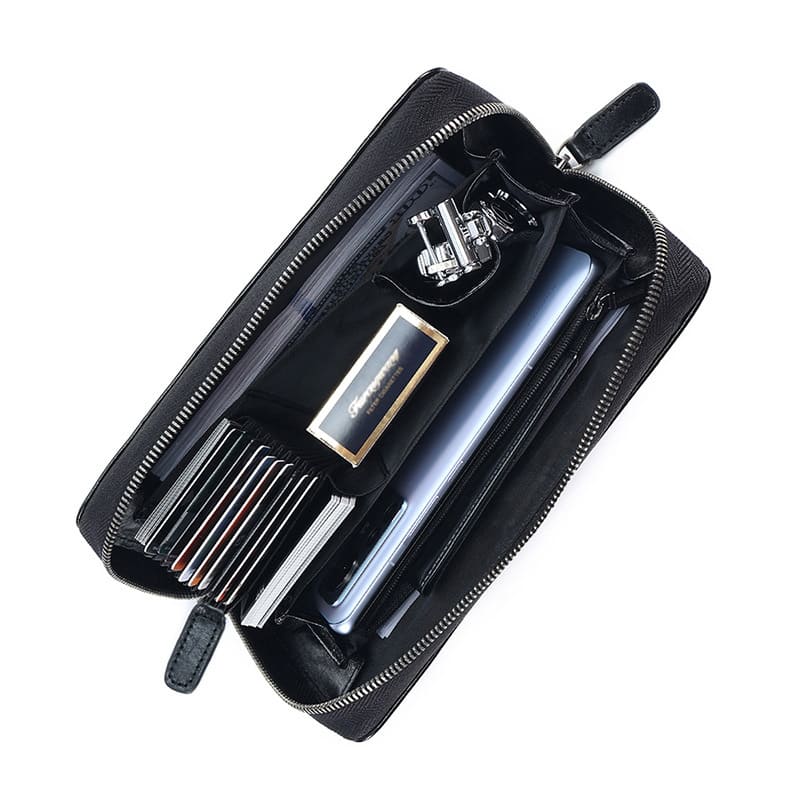Herren Clutch Leder Handtasche RFID Schutz mit Reißverschluss