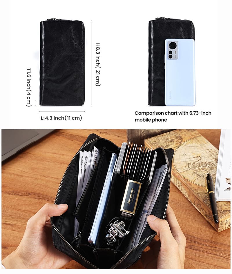 Herren Clutch Leder Handtasche RFID Schutz mit Reißverschluss