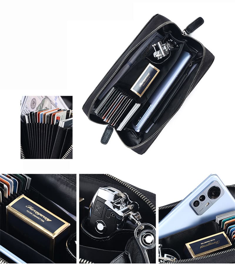 Herren Clutch Leder Handtasche RFID Schutz mit Reißverschluss