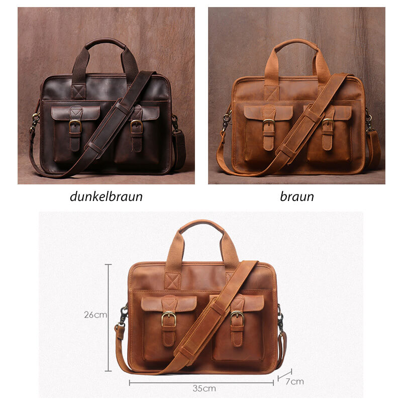 Herren Handtasche Vintage Leder Businesstasche Aktentasche mit Laptopfach