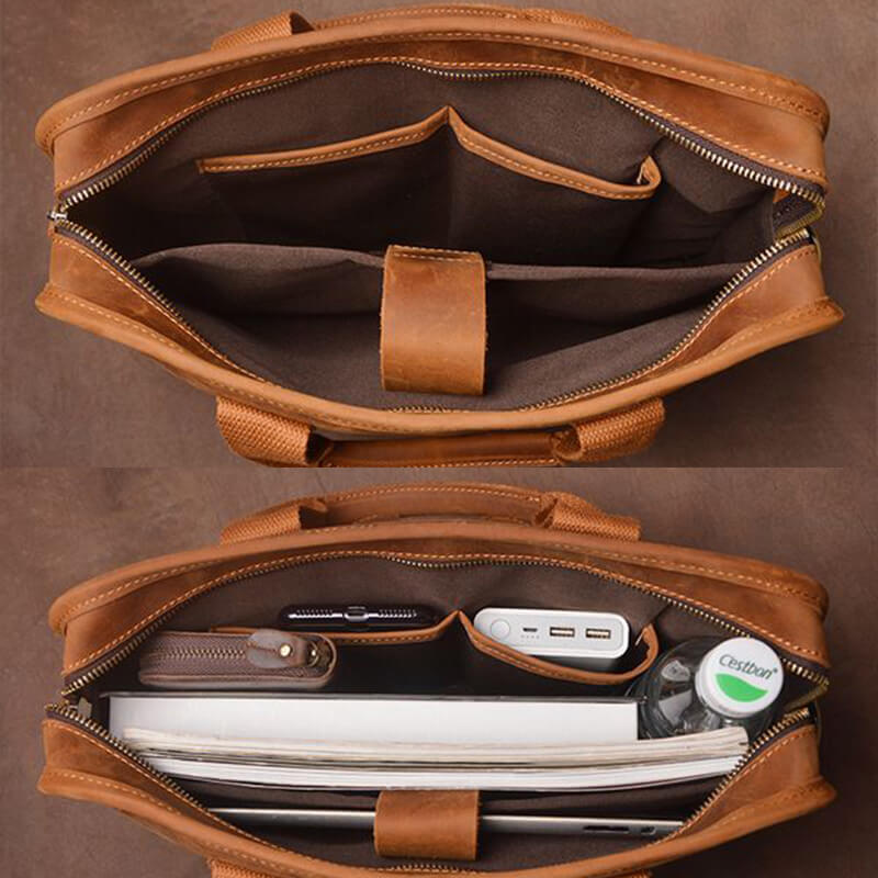 Herren Handtasche Vintage Leder Businesstasche Aktentasche mit Laptopfach