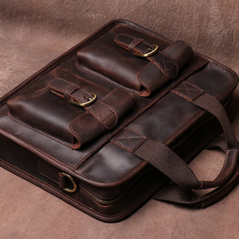 Herren Handtasche Vintage Leder Businesstasche Aktentasche mit Laptopfach
