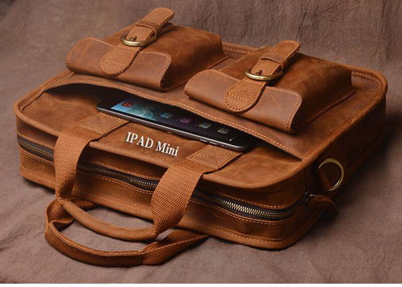 Herren Handtasche Vintage Leder Businesstasche Aktentasche mit Laptopfach