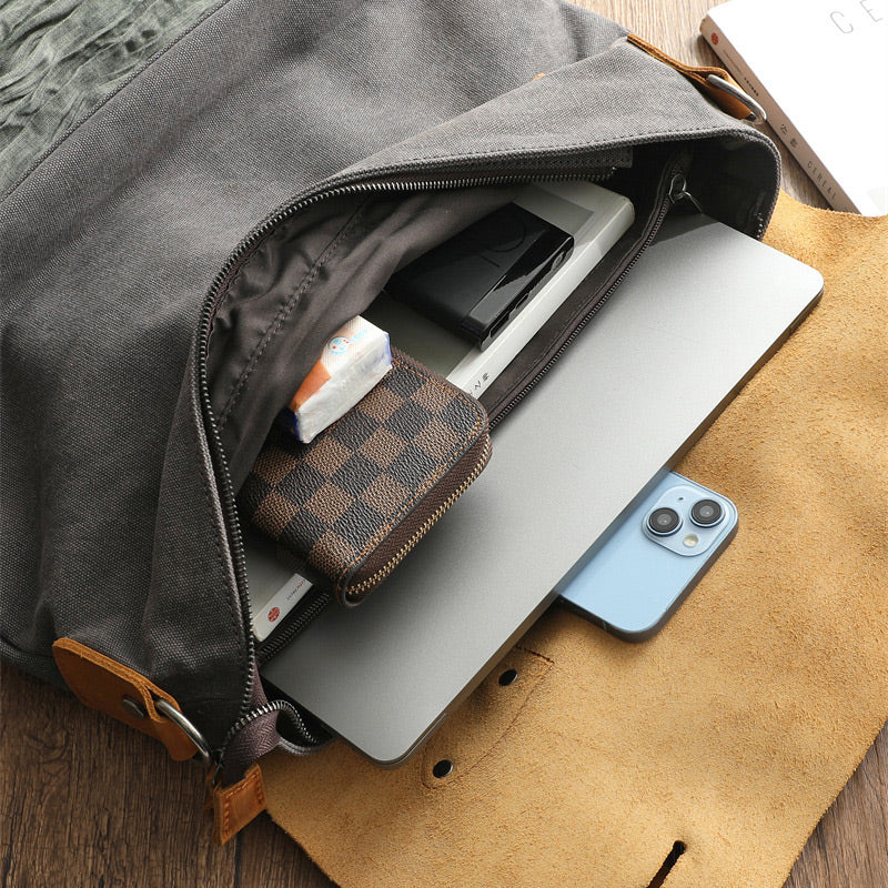 Herren Messenger Tasche Canvas und Leder Umhängetasche Handtasche