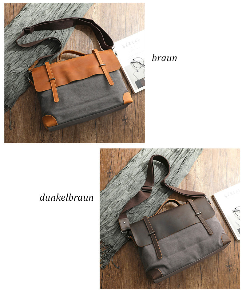 Herren Messenger Tasche Canvas und Leder Umhängetasche Handtasche