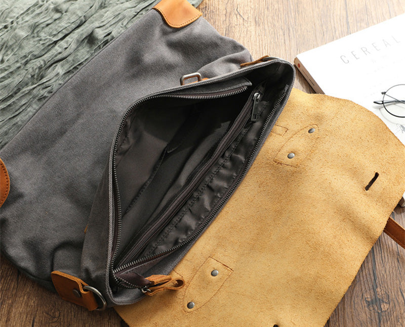 Herren Messenger Tasche Canvas und Leder Umhängetasche Handtasche