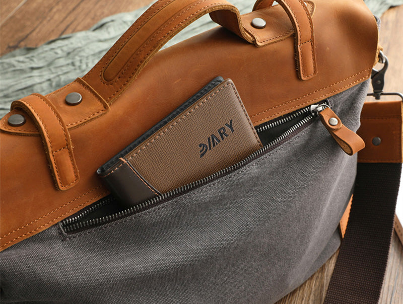 Herren Messenger Tasche Canvas und Leder Umhängetasche Handtasche