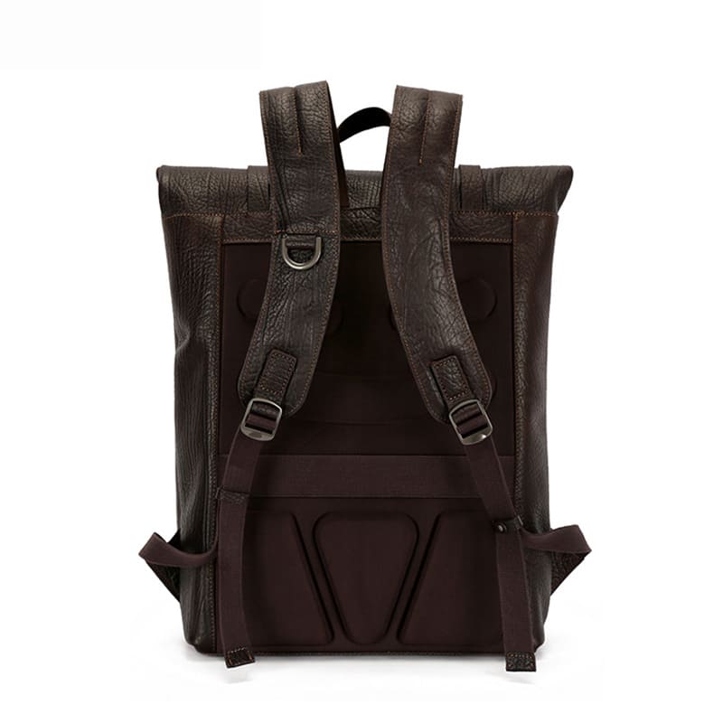 Herren Rucksack Leder Arbeit mit Rolltop und Polster Laptoprucksack