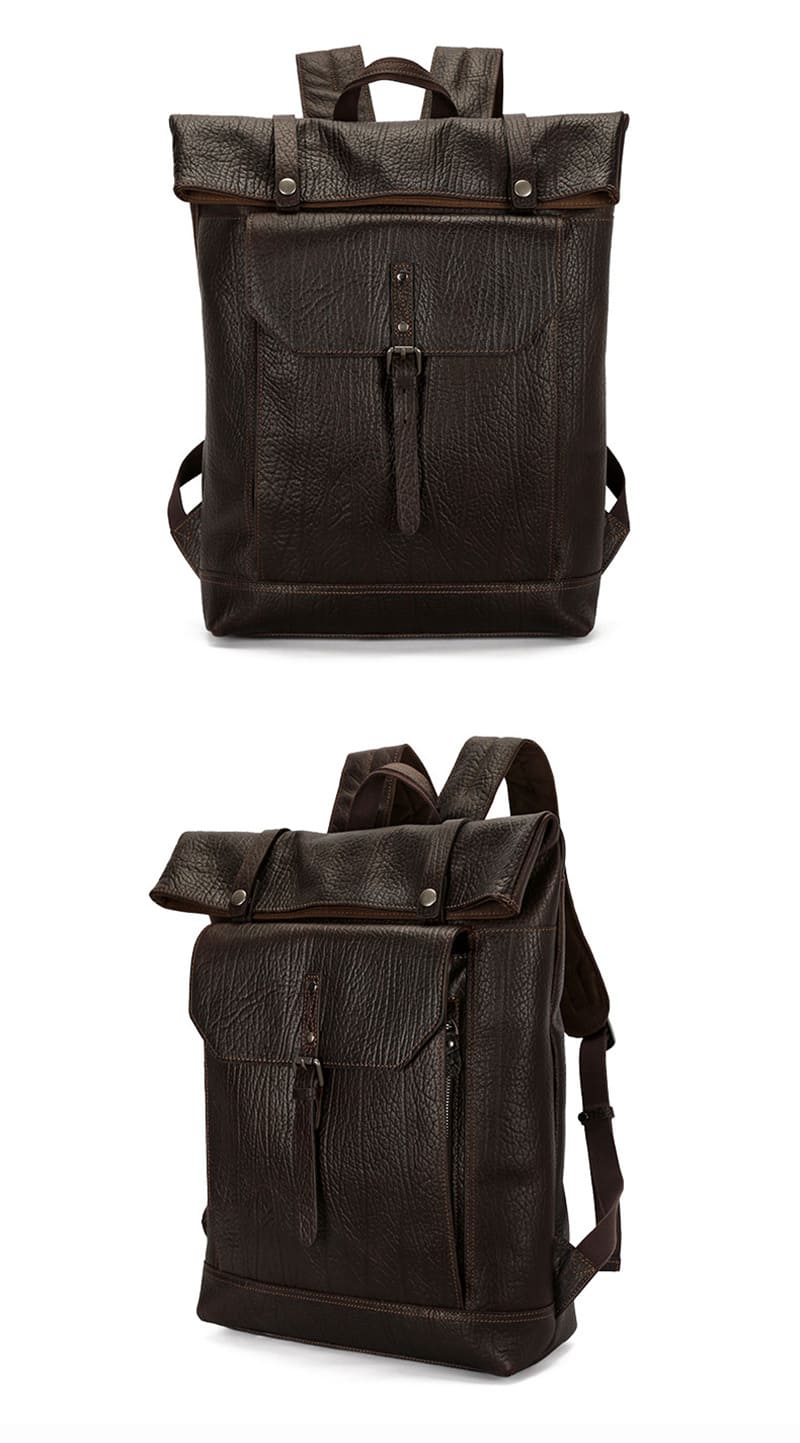 Herren Rucksack Leder Arbeit mit Rolltop und Polster Laptoprucksack