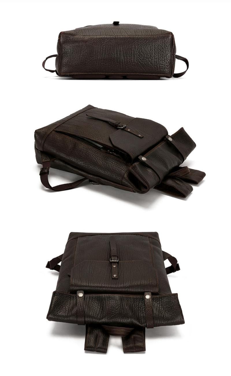 Herren Rucksack Leder Arbeit mit Rolltop und Polster Laptoprucksack