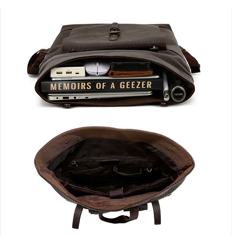 Herren Rucksack Leder Arbeit mit Rolltop und Polster Laptoprucksack