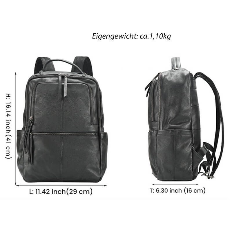 Herren Rucksack Leder schwarz Backpack Männer mit Laptopfach für Alltag