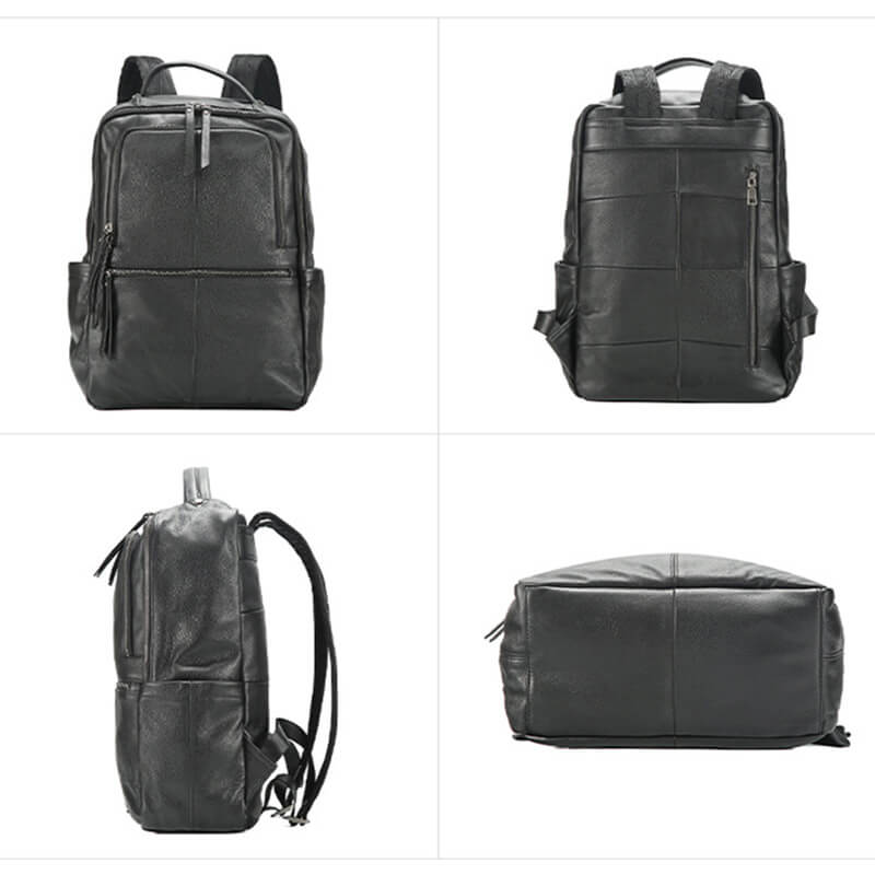 Herren Rucksack Leder schwarz Backpack Männer mit Laptopfach für Alltag