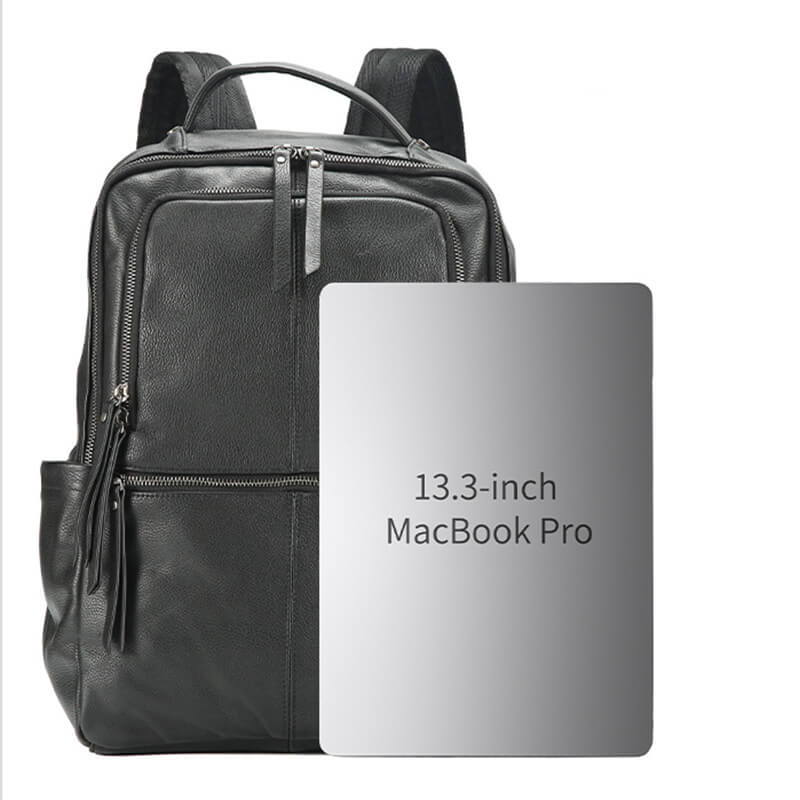 Herren Rucksack Leder schwarz Backpack Männer mit Laptopfach für Alltag