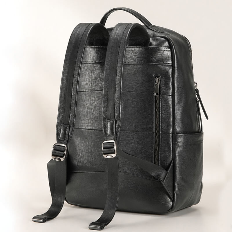 Herren Rucksack Leder schwarz Backpack Männer mit Laptopfach für Alltag