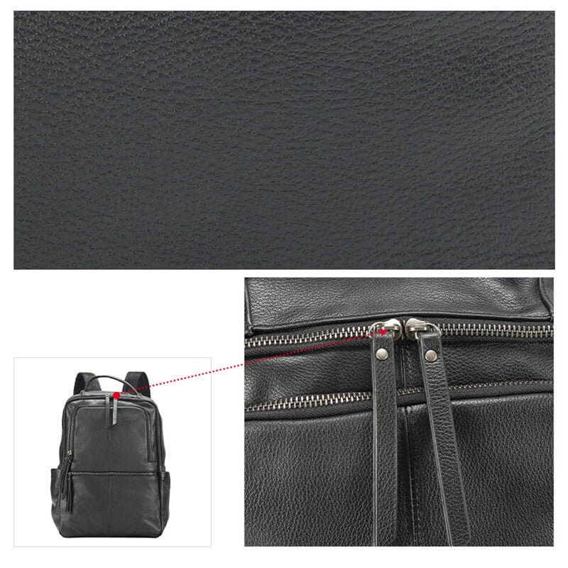 Herren Rucksack Leder schwarz Backpack Männer mit Laptopfach für Alltag
