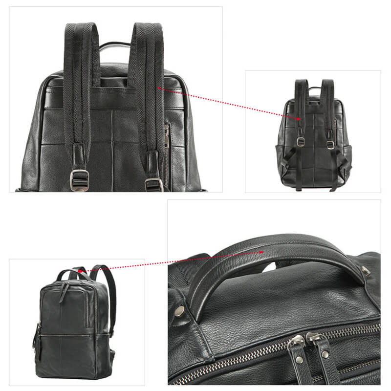 Herren Rucksack Leder schwarz Backpack Männer mit Laptopfach für Alltag