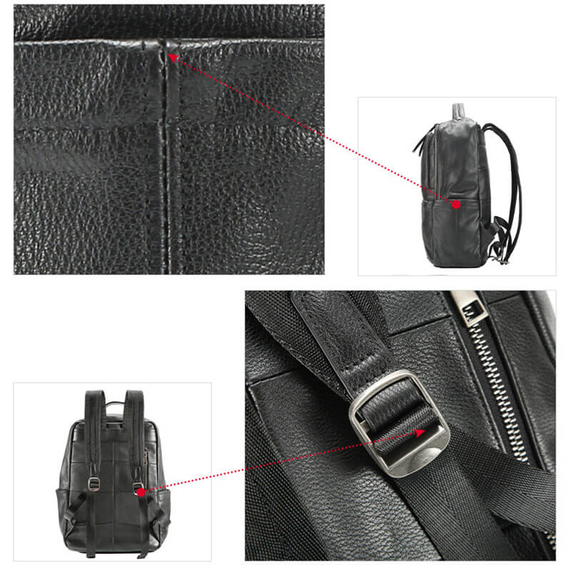 Herren Rucksack Leder schwarz Backpack Männer mit Laptopfach für Alltag