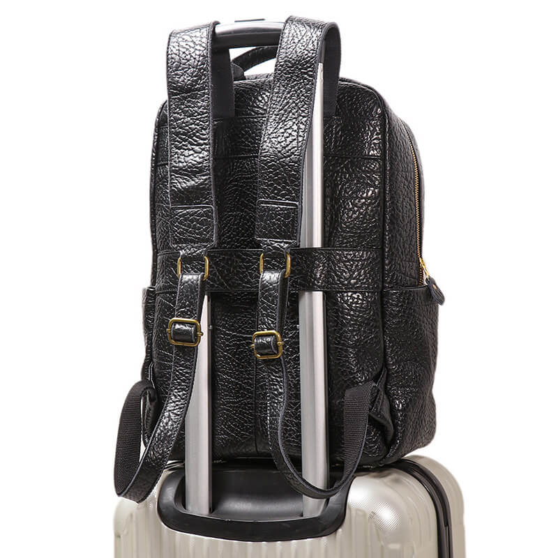 Herren Rucksack Leder schwarz mit Laptopfach für Reisen und Uni