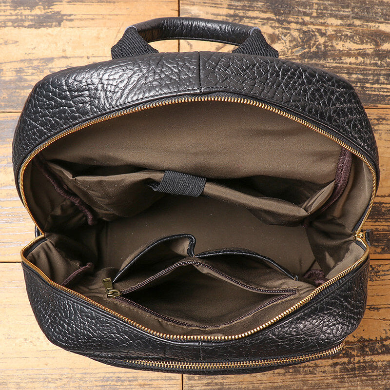 Herren Rucksack Leder schwarz mit Laptopfach für Reisen und Uni