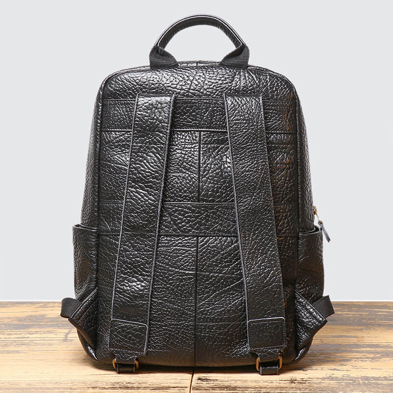 Herren Rucksack Leder schwarz mit Laptopfach für Reisen und Uni