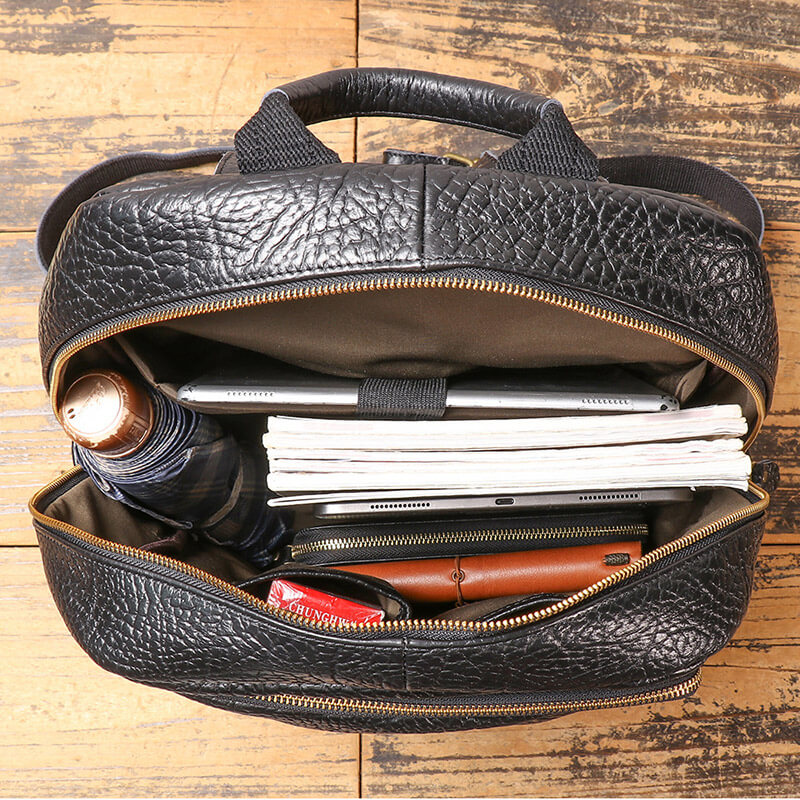 Herren Rucksack Leder schwarz mit Laptopfach für Reisen und Uni