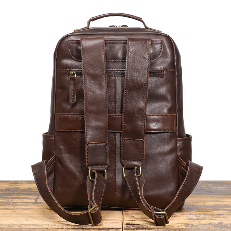 Herren Rucksack Leder Vintage mit Trolley Gurt Laptopfach für Reisen