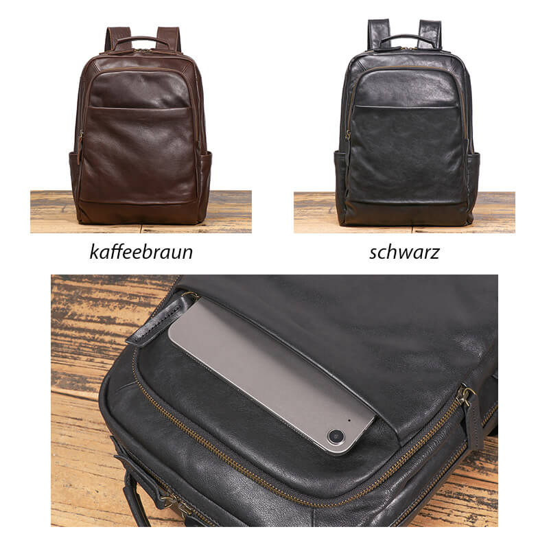 Herren Rucksack Leder Vintage mit Trolley Gurt Laptopfach für Reisen