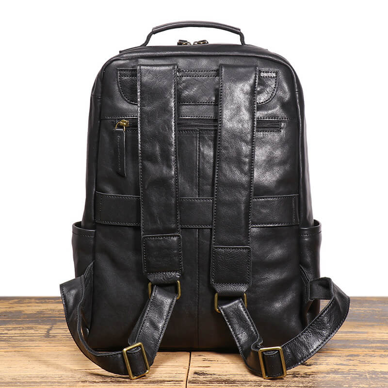 Herren Rucksack Leder Vintage mit Trolley Gurt Laptopfach für Reisen
