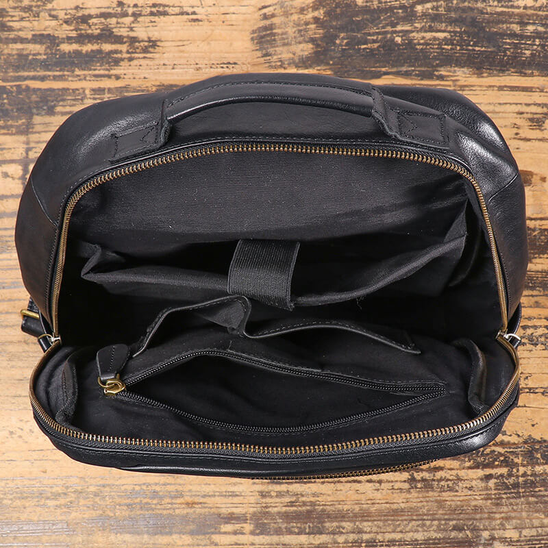Herren Rucksack Leder Vintage mit Trolley Gurt Laptopfach für Reisen