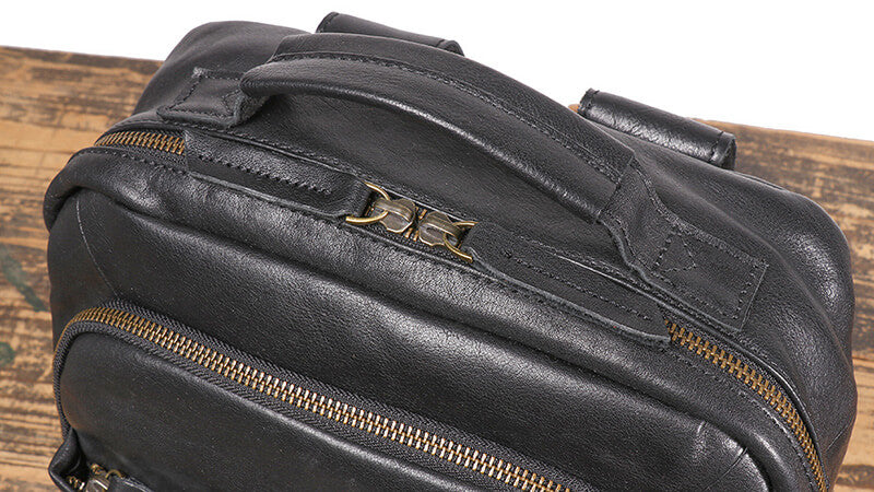 Herren Rucksack Leder Vintage mit Trolley Gurt Laptopfach für Reisen