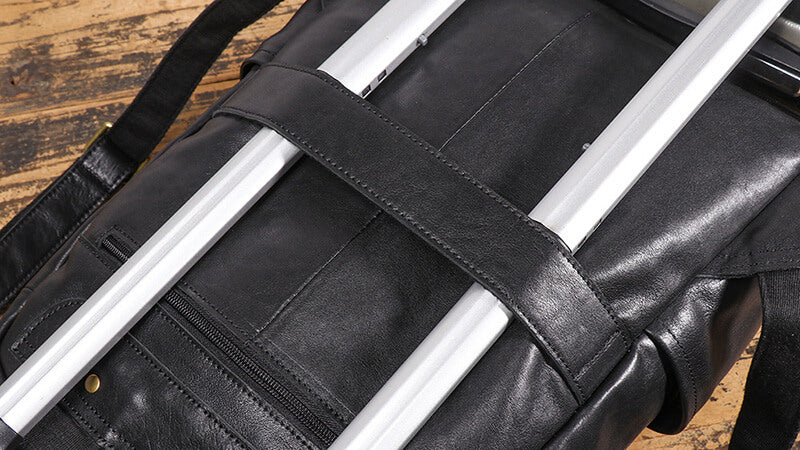 Herren Rucksack Leder Vintage mit Trolley Gurt Laptopfach für Reisen