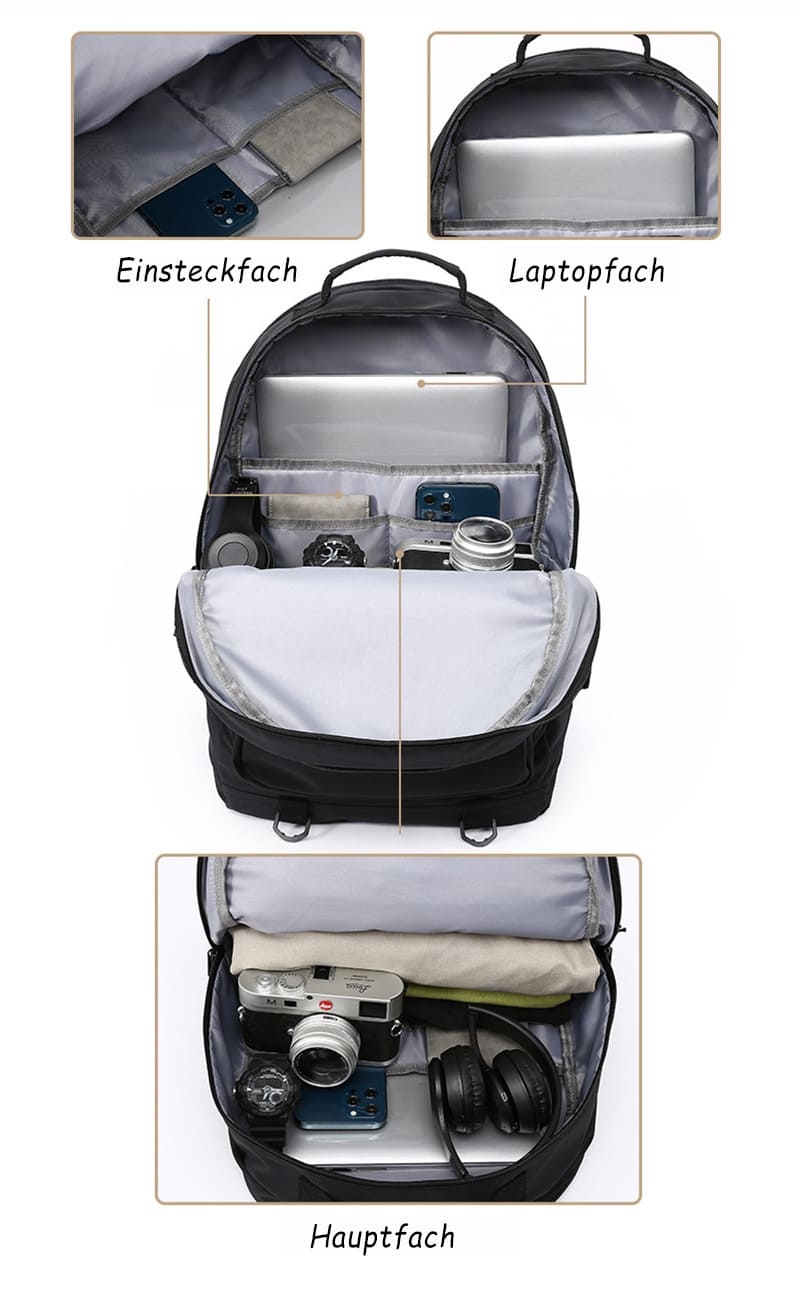 Herren Schwarz Rucksack aus Oxford wasserdicht mit Laptopfach für Uni