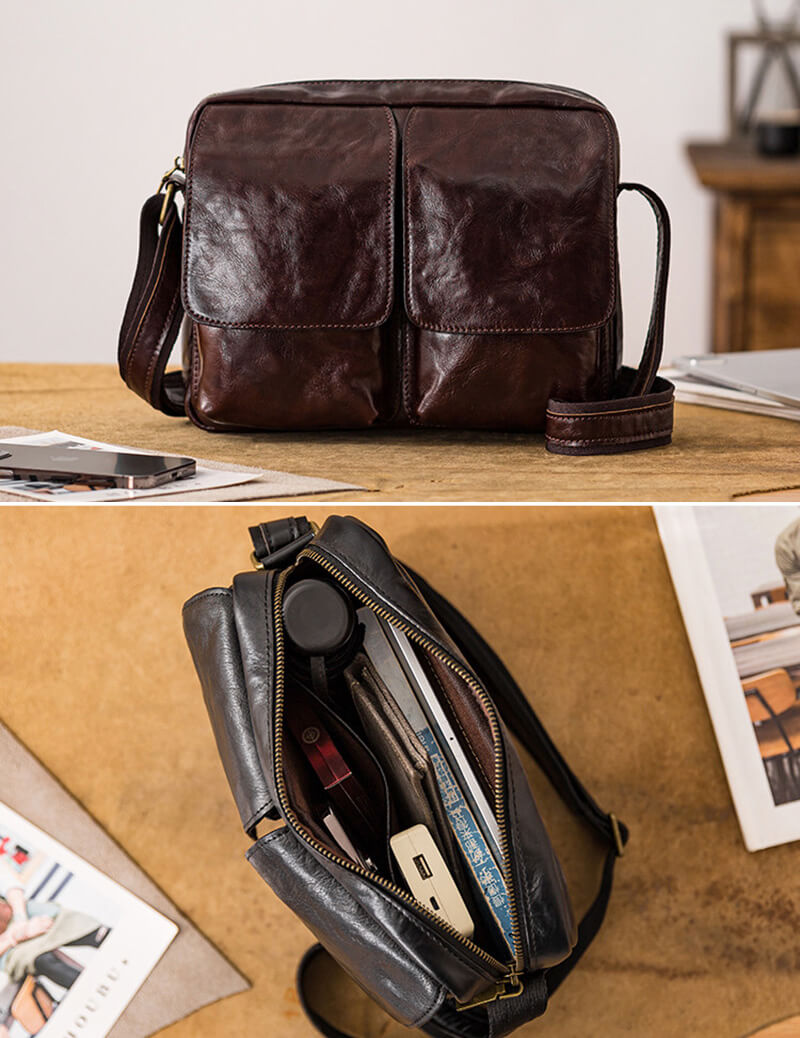 Herren Umhängetasche Leder Crossbody Tasche in 2 Farben