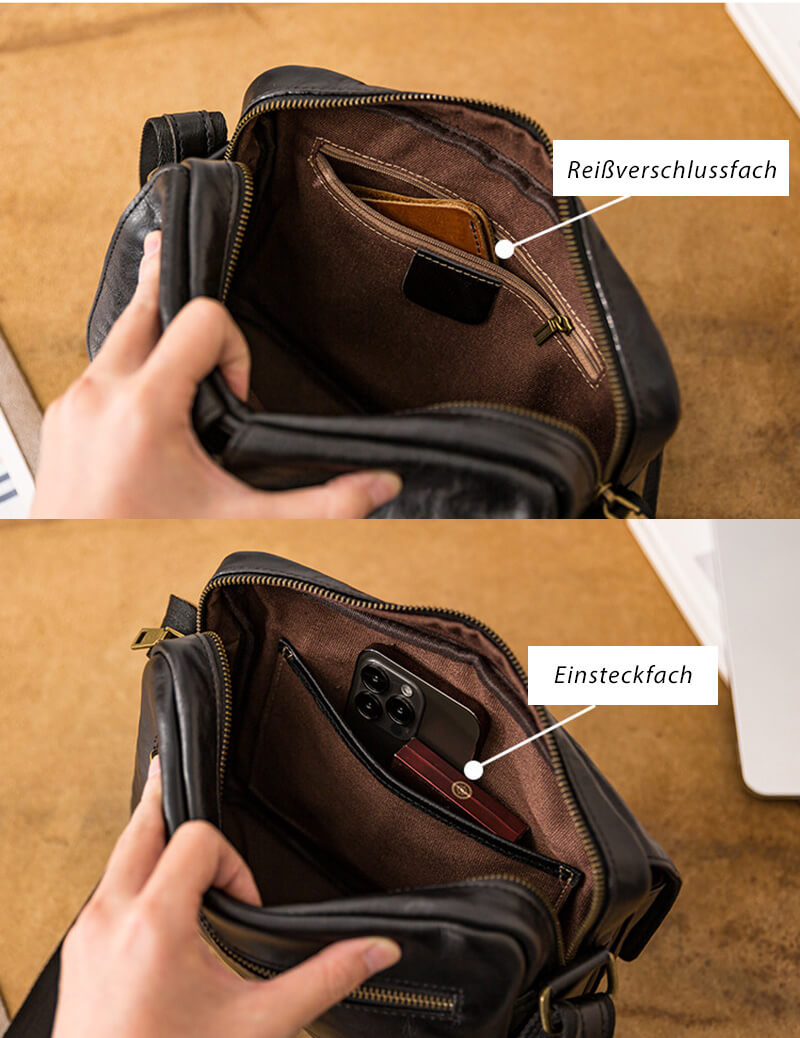 Herren Umhängetasche Leder Crossbody Tasche in 2 Farben