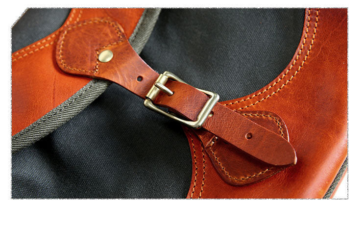 Herren Umhängetasche retro Style Leder und Canvas Armeegrün und Khaki für Alltag
